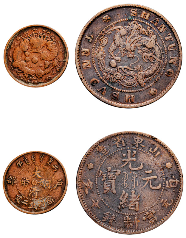 China, Shantung Province and Empire, Guangxu, 1875-1908. Lot of 2 coins comprisi...
