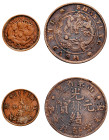 China, Shantung Province and Empire, Guangxu, 1875-1908. Lot of 2 coins comprising 2 Cash, Year 43 (1906), Shantung mint, 1.50g (KM-Y-8s) and 10 Cash,...