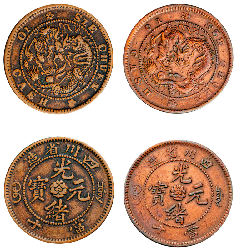 China, Szechuan Province, Guangxu, 1875-1908. Lot of 2 coins comprising 10 Cash,...