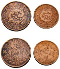 China, Empire, Fengtien, Guangxu, 1875-1908. Lot of 2 coins comprising 20 Cash, Year 42 (1905), 14.32g (KM-Y-11g) and 10 Cash, Year 44 (1907), 7.04g (...
