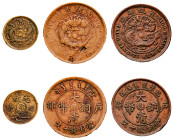 China, Empire, Hupeh, Guangxu (2), 1875-1908 and Xuantong (1), 1908-1912. Lot of 3 coins comprising 10 Cash, Year 43 (1906), Hupeh mint, 7.22g (KM-Y-1...