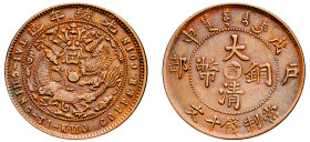 China, Empire, Kiangnan, Guangxu, 1875-1908. 10 Cash, Year 40 (1908), “KUO” spelled “KIIO”, Kiangnan mint, 7.38g (KM-Y-10k.13).

Good extremely fine.
...
