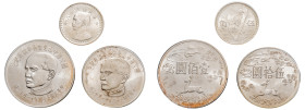 China, Taiwan, Republic, 1949-. Lot of 3 coins comprising 5 Chiao, Year 38 (1949), 4.95g (KM-Y-532; LM-330); 50 Yuan (50 Dollars), Year 54 (1965), str...