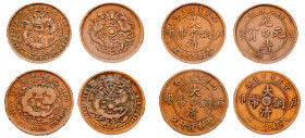China, Guangxu, 1875-1908. Lot of 4 coins comprising Chekiang Province, 10 Cash, ND (1903-1906), 7.24g (KM-Y-49.1); Empire, Fukien, 10 Cash, Year 43 (...