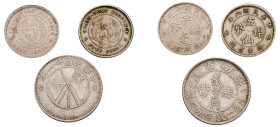 China, Republic, 1912-1949. Lot of 3 coins comprising Kwangtung Province, 1/2 Jiao (5 Cents), Year 8 (1919), 2.58g (KM-Y-420); Kwangtung Province, 1/2...