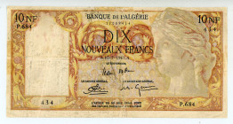 Algeria (French Colony)
Banque de l' Algerie
10 Nouveaux Francs, 10th February 1961
S/N P.684 434
Printer: Banque de France
Pick 119a.5

Fine.

From t...