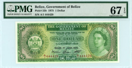 Belize
Goverment of Belize
1 Dollar, 1st June 1975
S/N A/1 444429
Printer: BWC
Pick 33b

Graded Superb Gem Uncirculated 67 EPQ PMG.

From the “Yankee”...