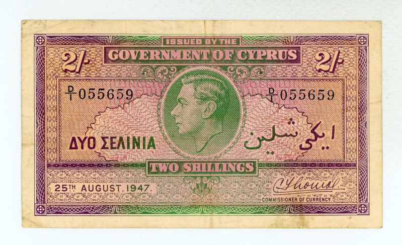 Cyprus
British Administration-Goverment of Cyprus
2/- Shillings, 25th August 194...