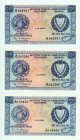 Cyprus
Lot of 3 banknotes comprising 250 Mils (3), 1st December 1980
S/N Q/71 082931, Q/72 245266 and Q/74 158458
Printer: BWC
Pick 41c

Uncirculated ...
