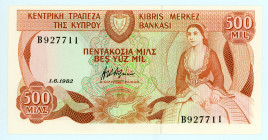 Cyprus
Central Bank
500 Mils, 1st June 1982
S/N N927711
Printer: BWC
Watermark: Ram
Pick 45

Uncirculated.

From the “Yankee” Collection of banknotes....
