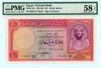 Egypt
National Bank
20 Pounds, 1952-1960
S/N 003122 NM/53
Signature El-Emary
Printer: BWC
Watermark: Sphinx
Pick 32c

Graded Choice About Uncirculated...