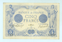France
Bank of France
5 Francs (Blue), 4th April 1914
S/N C.3577 142
Watermark: Woman's head
Pick 70; Fay 02/22; BDF 190502

Very fine, pinholes.

Fro...