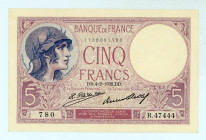 France
Bank of France
5 Francs (Violet), 4th February 1932
S/N R.47444 780
Watermark: Helmeted head
Pick 72d, Fay 03/16, BDF 191701

Good very fine.

...