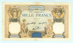 France
Bank of France
1.000 Francs (Cérès and Mercure type 1927 modificated), 2nd December 1937
S/N Y.3062 846
Signatures of René Favre-Gilly, Pierre ...