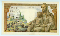 France
Bank of France
1.000 Francs (Goddess Déméter), 19th November 1942
S/N P.1987 421
Signatures of René Favre-Gilly, Jacques Belin and Pierre Rouss...