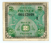 France (Provisional Government of the French Republic, 1944-1946)
Allied Military Currency
2 Francs, 1944
S/N X 00147048 (Replacement)
Printer: FLMC
P...