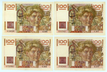 France
Lot of 4 banknotes comprising 100 Francs, 16th November 1950, 4th September 1952, 4th June 1953 and 1st April 1954
S/N G.377 76290, C467 56241,...