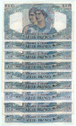 France
Lot of 9 banknotes comprising 1.000 Francs (Minerve & Hercule), 31st May, 28th June, 12th July and 23rd August
S/N Z.28 96791, Z.71 70987, G.56...