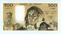 France
Bank of France
500 Francs (Pacal), 2nd May 1991
S/N V.350 10511
Signatures of Didier Bruneel, Bernard Dentaud and André Charriau
Printer: Bank ...