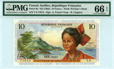 French Antilles
Répiblique Française
10 Francs, ND (1964)
S/N Y.6 77013
Signatures of A. Postel-Vinay and B. Clappier
Watermark: Woman’s Head
Pick 8b
...