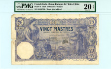 French Indochina (Saigon)
Banque de l' Indo-Chine
20 Piastres, 1st August 1920
S/N M.96 744
Printer: Banque de France
Watermark: Man's Head
Pick 41

G...
