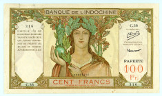 French Polynesia-Tahiti (French Settlements of Oceania) 
Banque de l' Indo-Chine
100 Francs, ND (1939)
S/N C.36 316
Overprint PAPEETE
Printer: Banque ...