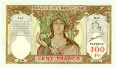 French Polynesia-Tahiti (French Settlements of Oceania) 
Banque de l' Indo-Chine
100 Francs, ND (1956)
S/N H.96 686
Overprint PAPEETE
Printer: Banque ...