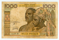 French West Africa (Ivory Coast)
Banque de L'Afrique Occidentale
1.000 Francs, ND (1961)
S/N A.177 53368
Signatures of B. Borna and R. Julienne
Pick 1...