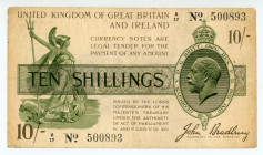 Great Britain
Treasury Note
10/- Shillings, ND (1918)
S/N A17 500893
Black Serial Number
Pick 350a

Good fine.

From the “Yankee” Collection of bankno...