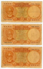 Greece
Lot of 3 banknotes comprising 10.000 Drachmai (3), ND (1947)
S/N P.05 083851, P.05 869225 and P.14 376 066
Printer: BWC
Watermark: Head of Apol...