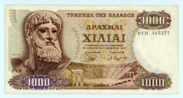 Greece
Bank of Greece
1.000 Drachmai, 1st November 1970
S/N 01H 465377
Printer: BCPO (Ίδρυμα Εκτυπώσεως Τραπεζογραμματίων και Αξιών)
Watermark: Head o...