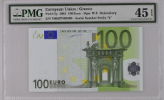 Greece (European Union)
European Central Bank
100 Euro, 2002
S/N Y00027893089
Signature of W. F. Duisenberg
Serial Number Prefix “Y”
Pick 5y

Graded C...