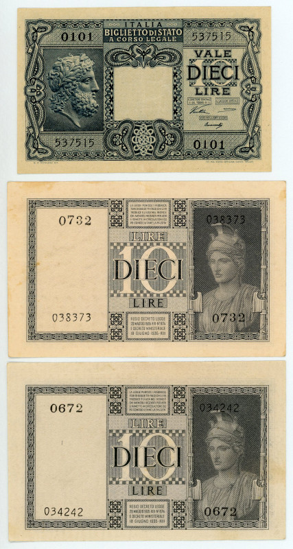 Italy
Ministry of Treasury (Ministero del tesoro)
Lot of 3 banknotes comprising ...