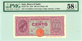 Italy
Bank of Italy
100 Lire (Italia Turrita), 1944
S/N V112 048111
Seal type A
Signatures of Introna and Urbini
Pick 75a

Graded Choice About Uncircu...