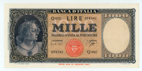 Italy
Bank of Italy
1.000 Lire (Blue-Gray), 25th September 1961
S/N Q400 058342
Signatures of Carli and Ripa
Printer: IPZS (Istituto Poligrafico e Zec...