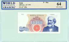Italy
Bank of Italy
1.000 Lire, 14th July 1962
S/N I06 129806
Signatures of Carli and Ripa
Printer: IPZS (Istituto Poligrafico e Zecca dello Stato)
Wa...