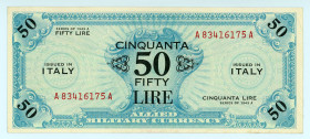 Italy
Allied Military Currency
50 Lire, 1943A
S/N A83416175A
Printer: FLMC
Pick M14

Extremely fine.

From the “Yankee” Collection of banknotes.