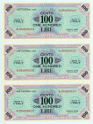 Italy
Lot of 3 banknotes 100 Lire (3), 1943A
S/N A28489942C-44C(consecutive numbers)
Pick M21c 

About uncirculated (3).

From the “Yankee” Collection...