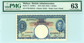 Malay (British Malaysia)
Board of Commissiones of Currency
1 Pound, 1st July 1941
S/N J/70 044413
Printer: Waterlos & Sons
Watermark: Lion's head
Pick...