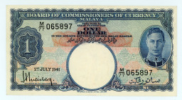 Malay (British Malaysia)
Board of Commissiones of Currency
1 Pound, 1st July 1941
S/N M/77 065897
Printer: Waterlos & Sons
Watermark: Lion's head
Pick...