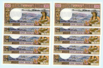 New Hebrides (Vanuatu)
Institut d' Emission d' Outre-Mer
Lot of 10 banknote comprising 100 Francs (10), ND (1977)
S/N L.1 64492, -93 (consecutive numb...