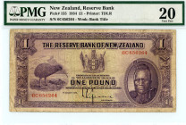 New Zealand
Reserve Bank
1 Pound, 1st August 1934
S/N 6C656264
Printer: TDLR
Watermark: Bank Title
Pick 155

Graded Very Fine 20 PMG.

From the “Yanke...