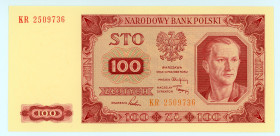 Poland
Bank Polski
100 Zlotych, 1st July 1948
S/N KR 2509736
Watermark: In an unprinted field, the head of a girl facing right.
Pick 129

Uncirculated...