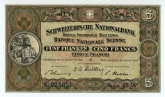 Switzerland
Schweizerische Nationalbank
5 Francs, 20th January 1949
S/N 41W 024657
Signatures of Erich Blumer, Alfred Müller and Paul Keller
Printer: ...