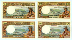 Tahiti (French Polynesia)
Lot of 4 banknotes comprising 100 Francs (4), ND (1971)
S/N P.2 24495, V.1 80536, Y.2 19629 and Z.1 96152
Overprint PAPEETE
...