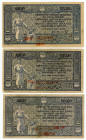 Yugoslavia
Ministry of Finance of Yugoslavia
Lot of 3 banknotes comprising 40 Kruna (3) (overprint on 10 Dinars), 1st February 1919
S/N 012 054153, 14...