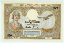 Yugoslavia
National Bank
1.000 Dinara, 1st December 1931
S/N И̂.0241 507 
Signatures of Melko Čingrija and Ignjat J. Bajloni
Printer: ZIN (Serbian sta...