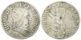 BOLOGNA
Benedetto XIV (Prospero Lorenzo Lambertini), 1740-1758.
Bianco 1749.
Ag
gr. 3,34
Dr. BENEDIC• XIV• P• M •BONON. Busto a d. con camauro.
...
