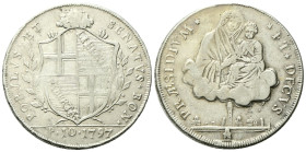 BOLOGNA
Governo Popolare, 1796-1797.
Scudo da 10 Paoli 1797 con mura orizzontali.
Ag
gr. 29
Dr. POPVLVS✶ ET - SENATVS✶ BON✶. Stemma sormontato da...