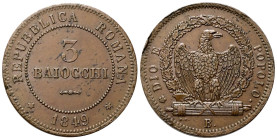 BOLOGNA
Seconda Repubblica Romana, 1848-1849.
3 Baiocchi 1849.
Æ
gr. 25,83
Dr. ✶REPUBBLICA ROMANA✶. 3 / BAIOCCHI. Iscrizione disposta su due righ...